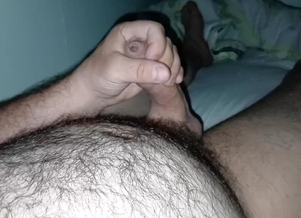 Uncut Hairy Gay Masturbating and Cum