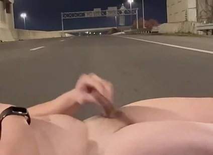 Naked Muscled Asian Walks to the Middle of an Empty Road at Night, Flexes Hard & Shoots a Massive Load
