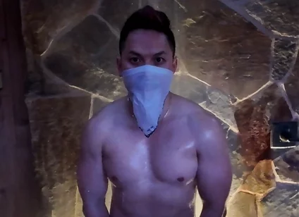 Naked Asian Muscle Hunk Dawn Outdoor Shower Flex - Thick Biceps, 6-pack Abs, V-taper Back & Big Cumshot