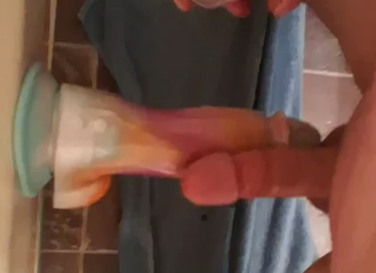 Rubbing Cocks with Huge Vibrating Dildo
