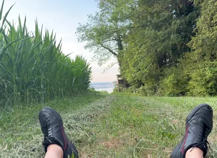 Risky Bwc Stroking Outdoors on Meadow with Lake View - Big Cumshot