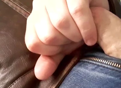 Edge and Cum on New Brown Leather Jacket
