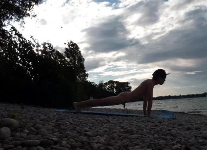 Slender Nudist Boy Does Yoga Nude on a Naturist Beach. Naked Yoga Video by Jon Arteen Gay Porn Model Skinny Naturist Twink Prac