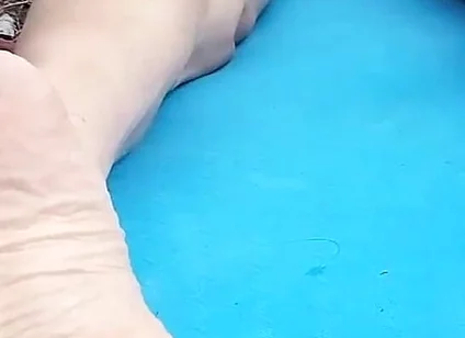 Sexy Soles on Hot Boy's Feet for Foot Fetish of Naked Twink Humping on Mat Outdoor
