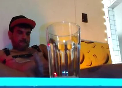 Piss, Spit, Pig Cum. Boy Fills A Glass By Spiting, Cumming And Pissing
