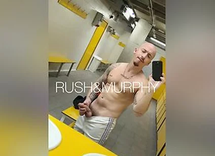 He Masturbates His Huge Cock In The Gym Showers While Muscular Straight Man Spies On Him