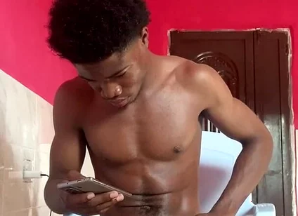 Horny Black Muscular Thug Stroking His Thick Dick