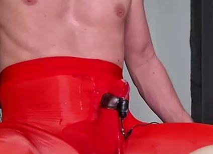 Sissy Boy Cumshot Through Nylon Bodysuit While Riding Fat Cock Anal Orgasm Lingerie