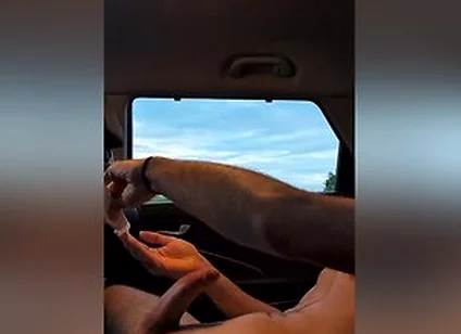 Jerking Off In The Car With Sunset As Trucks Go By