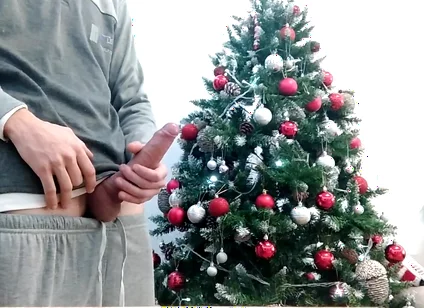 Merry Christmas Handsome Boy in Pajamas Jerks off in Front of the Tree! Santa Claus I Want a Bi