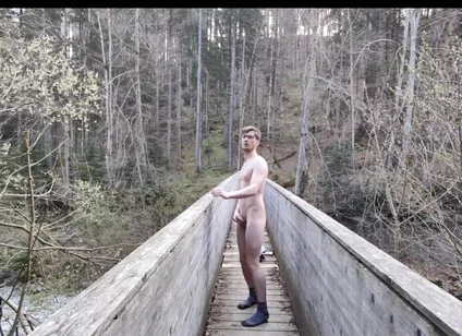 Horny French Twink Is Jerking off Outside on a Bridge