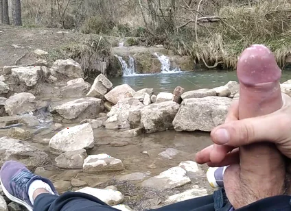 Uncut Big Fat Cock Hiker Unloads His Thick Cumshot in Exotic Place