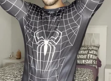Big Cumshot with My Big Cock and No Hands! Spiderman Outfit