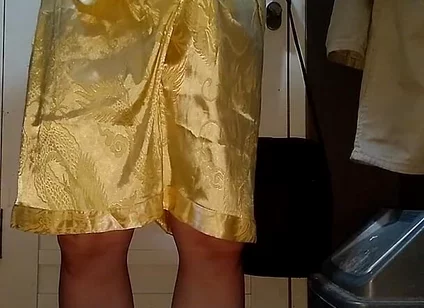 Crossdresser Cum Wearing Satin Pajamas