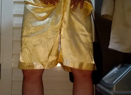 Crossdresser Cum Wearing Satin Pajamas