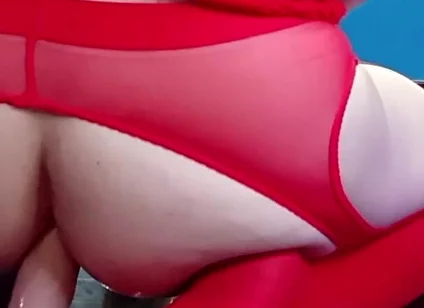 In a Red Bodysuit on the Floor. Inside While Cumming on Her Belly
