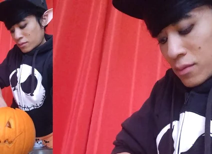 Sfw Jon Arteen Cute Twink Emo Femboy Carves a Halloween Pumpkin in His Underwear Jack-o'-lantern