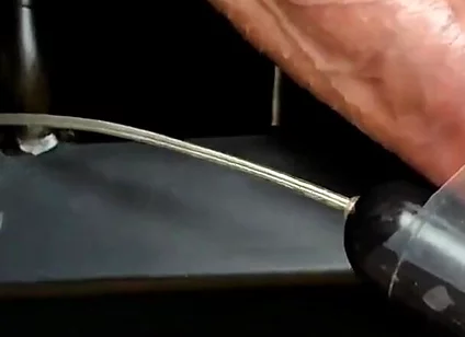 Vibrator on Dick Head Laying on Bench Press Orgasm