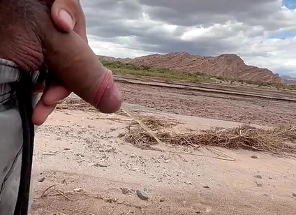 Young Uncut Boy Pee in Desert