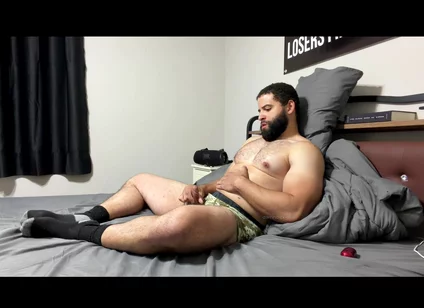 Bearded Muscle in Camo Boxer Briefs