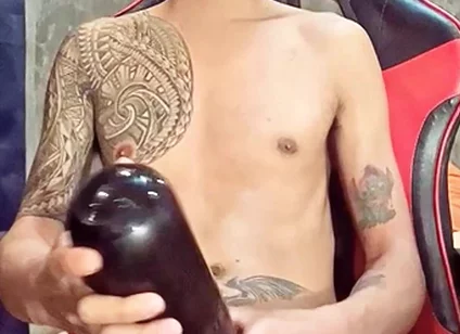 Pinoy Horny Inked Twink Playing with His Masturbator Toy