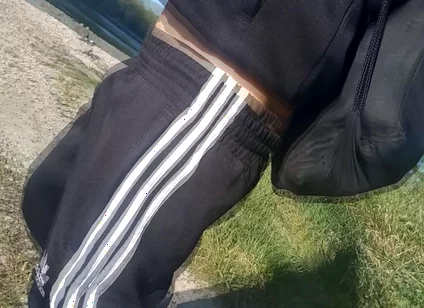 Who Will Spot This Twink in a Black and White Adidas Tracksuit, Flashing His Cock in Public Going Commando Freeballing, Peeing I