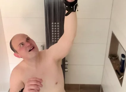 Slave Tied in Shower with Very Hot Water