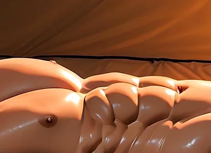 Roided Asian Hunk Lying in Luxury Tent Under Stars at Sunrise