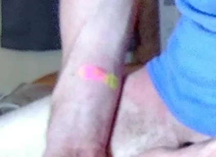 Jerking off with Blue Beater on, Standing up Near Camera