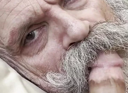 Old Bearded Cocksucker Takes Huge Load Straight Down His Gullet