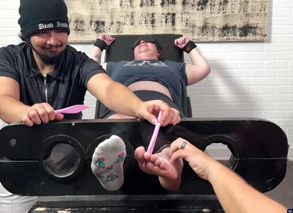 Ticklish Chicks - Tklnurse Blindfolded And Tag Team Tickled By Magic Tickler Until She Gigglegasms