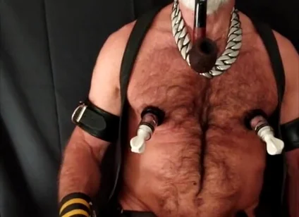 Stepdad Playing with Strap-on While Smoking His Pipe