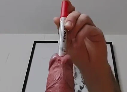 Sounding an Eding Pen While Stretching My Testicles