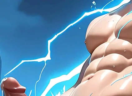 Lightning Elemental Solo Boy Jerking Erect Dick with Electric Glow