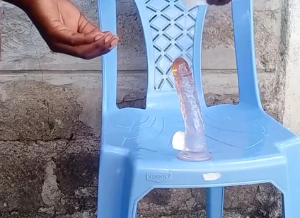 Big Black Ass Bottom Fucking His Asshole with a Dildo Outside