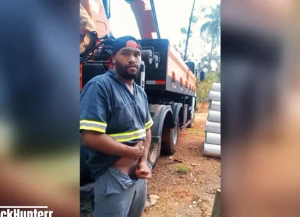 Worker Masturbating at the Construction Site Behind the Company Truck