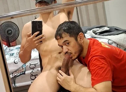 My Cock in Her Mouth, Reflected in the Mirror.