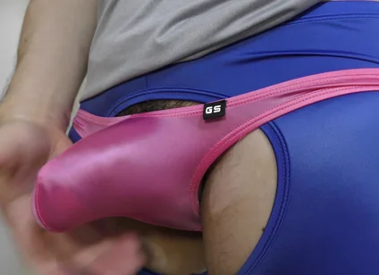 Blue Leggings & Pink Thong