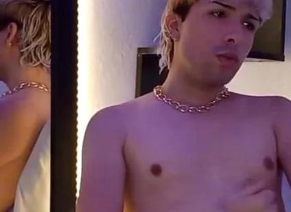 Blond Twink Stroking His Huge Uncut Cock on Webcam