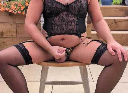 Big Cumshot in Lingerie Outside