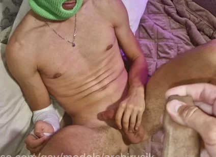 Autofelation! Hot Cum, Self-sucking Spectacle Femboy and Daddy Put Their Dicks in Their Mouths, Lots of Cum!