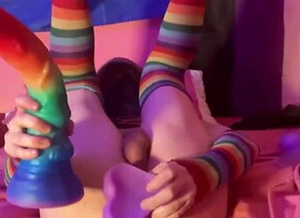 (full Video) Size Queen Femboy Raine Stretched By Massive Fantasy Dildos!