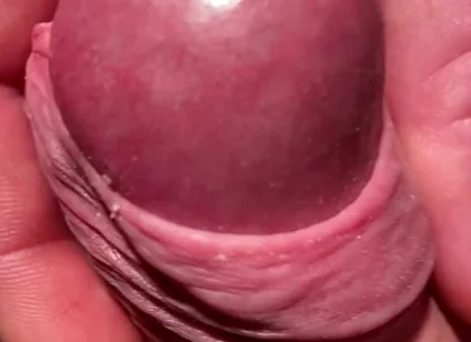 Edging His Big Cock Head with His Own Foreskin Until He Cums