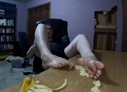 Having Fun with a Banana - Crush & Self Foot Worship