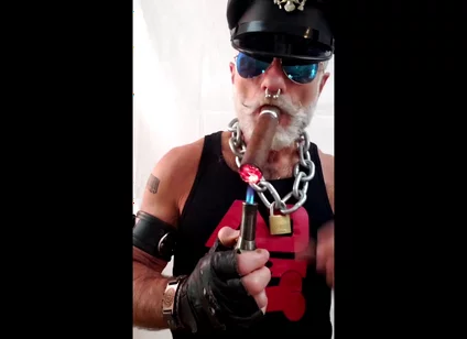 Leather Stepdad Lighting a Big Ring