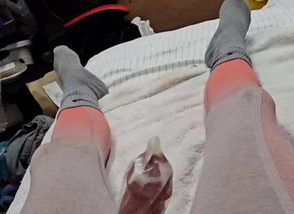 Edging in Condom and Finally Relese a Massive Load Inside!