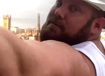 Builder Iron Bending Muscle Flexing and Measuring