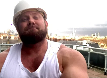 Builder Iron Bending Muscle Flexing and Measuring