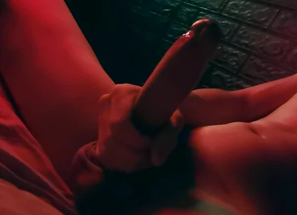 Very Passionately Masturbates a Huge Cock at Night and Moans!