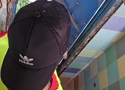 Two Construction Workers Making Out in the Company Bathroom.